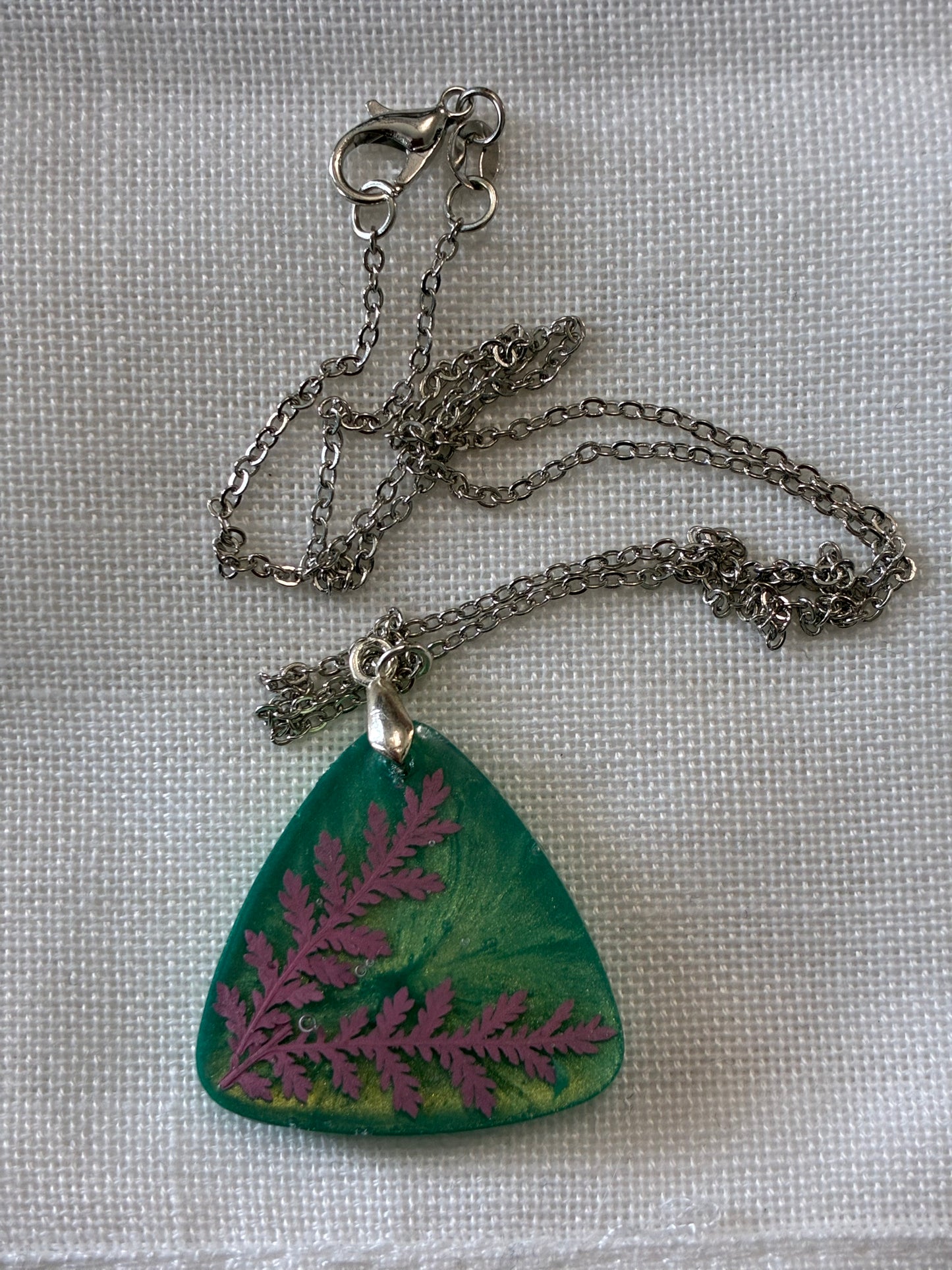 Pink fern necklace