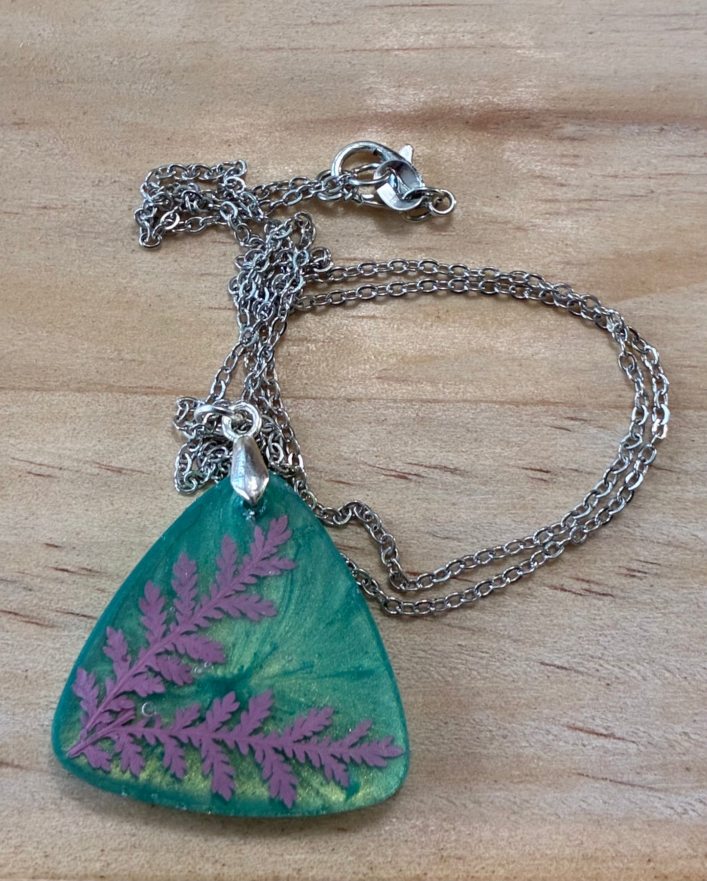 Pink fern necklace
